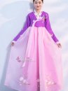 Hanbok Hàn Quốc Voan Thêu Áo Tím Váy Hồng Phấn