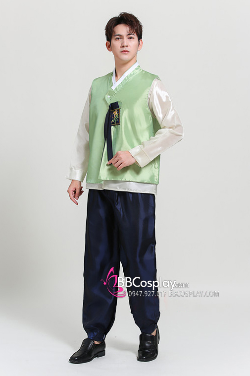 Trang Phục Hanbok Nam Áo Xanh Mạ Quần Xanh