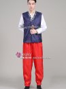 Hanbok Cho Nam Hàn Quốc Gấm Xanh Quần Đỏ