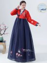 Hanbok Hàn Quốc Áo Đỏ Váy Xanh Thêu Phụng