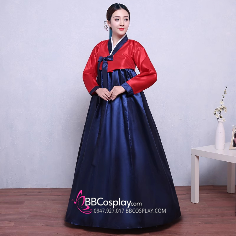 Hanbok Hàn Quốc Áo Đỏ Váy Xanh Giá Rẻ Vải Taffa