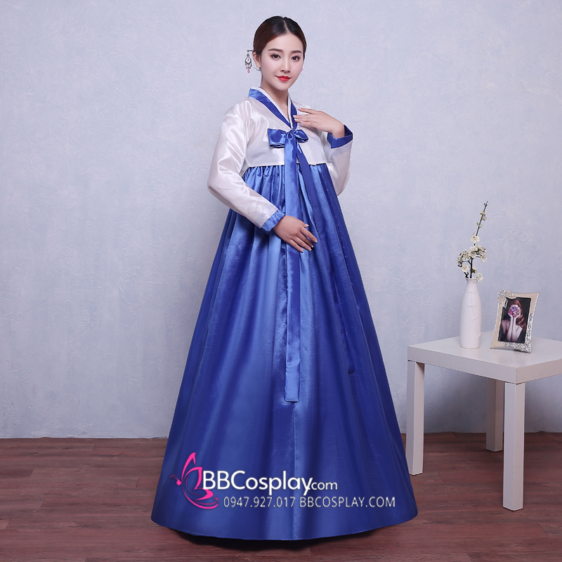 Hanbok Áo Trắng Váy Xanh Nơ Xanh Giá Yêu Thương