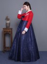 Hanbok Hàn Quốc Áo Đỏ Váy Xanh Gấm