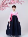 Hanbok Bé Gái Thêu Hoa Áo Hồng Váy Xanh Đậm
