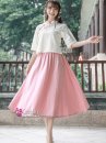 Nữ Sinh Trung Hoa Áo Kem Váy Hồng Vải Đũi