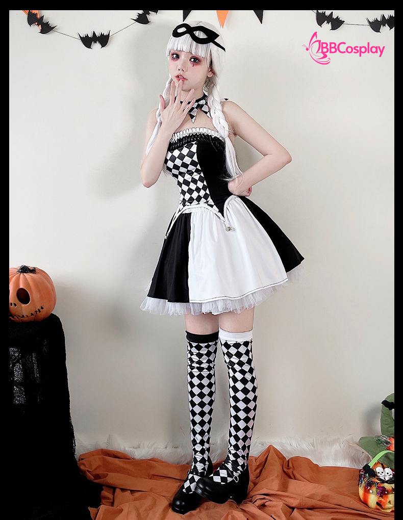 Trang Phục Cô Hề Trắng Đen Haloween