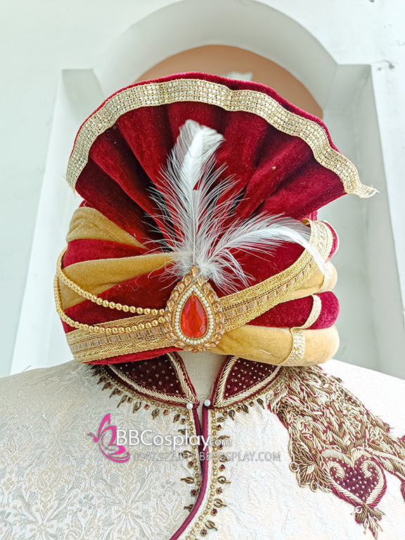 Nón Ấn Độ Vàng Đỏ Loại Nhung Viền Đá