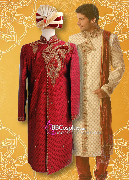 Trang Phục Hoàng Tử Ấn Độ Tone Đỏ Hoàng Gia Kèm Nón