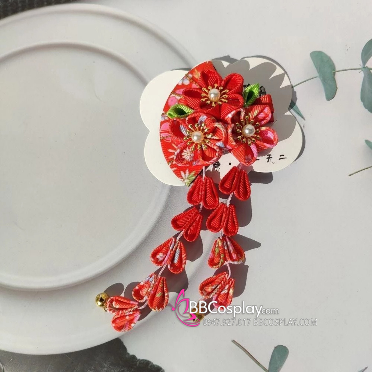 Kanzashi Phụ Kiện Cài Nhật Bản Nhiều Màu - Đỏ Rẻ Quạt