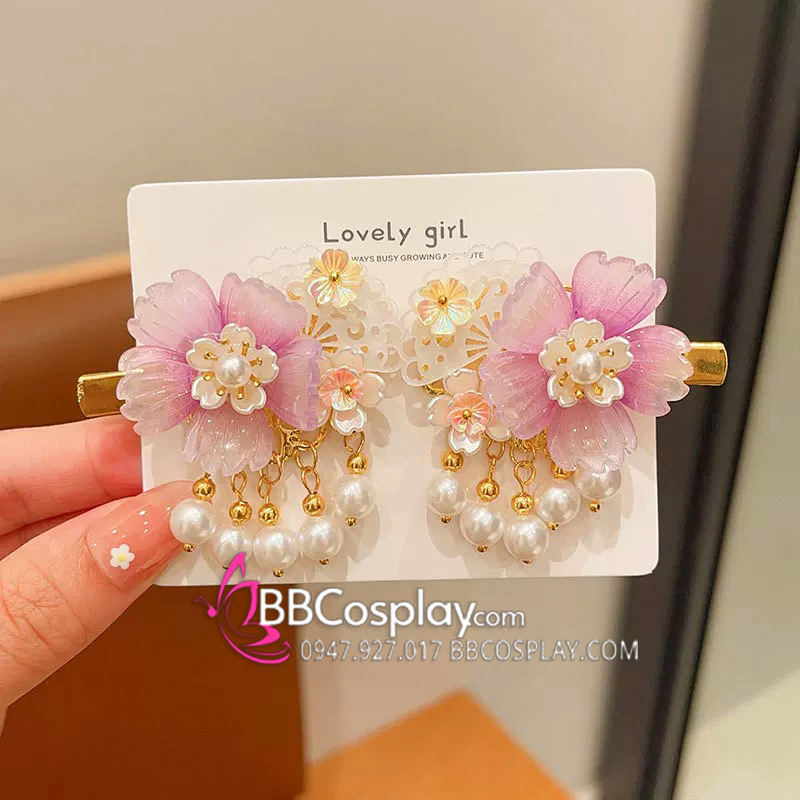 Cặp Kẹp Hoa Cài Tóc Hoa Tím Ngọc Trai