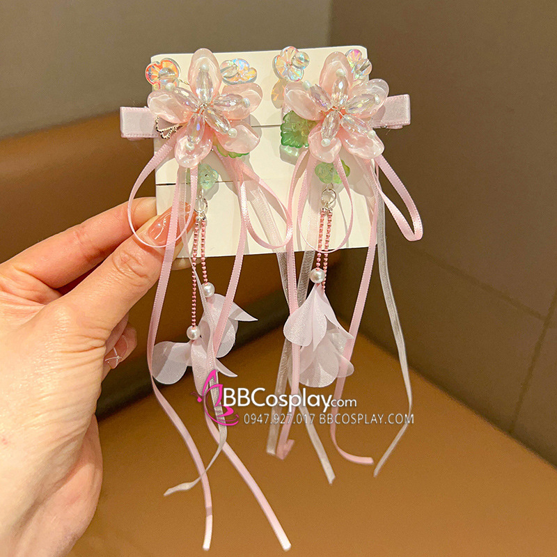 Cặp Kẹp Tóc Hoa Thuỷ Tiên Hồng Ngọt Ngào