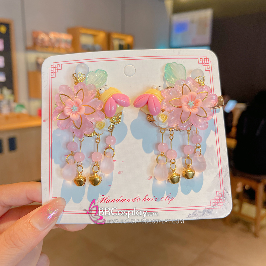 Cặp Kẹp Tóc Hoa Và Bọ Rùa Tone Hồng