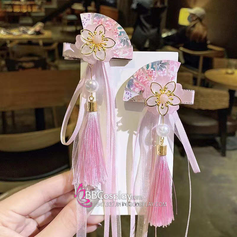 Cặp Kẹp Hoa Quạt Hồng Phấn