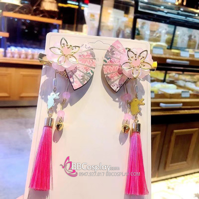 Cặp Kẹp Hoa Quạt Hồng