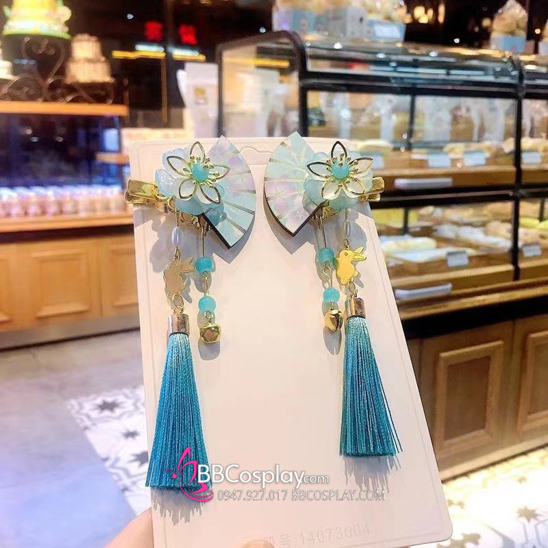 Kẹp Tóc Hoa Quạt Xanh