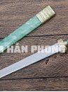 Kiếm Hán Phong Thủy Hoạ Tiết Mã Não Kim Loại Xanh 29Cm