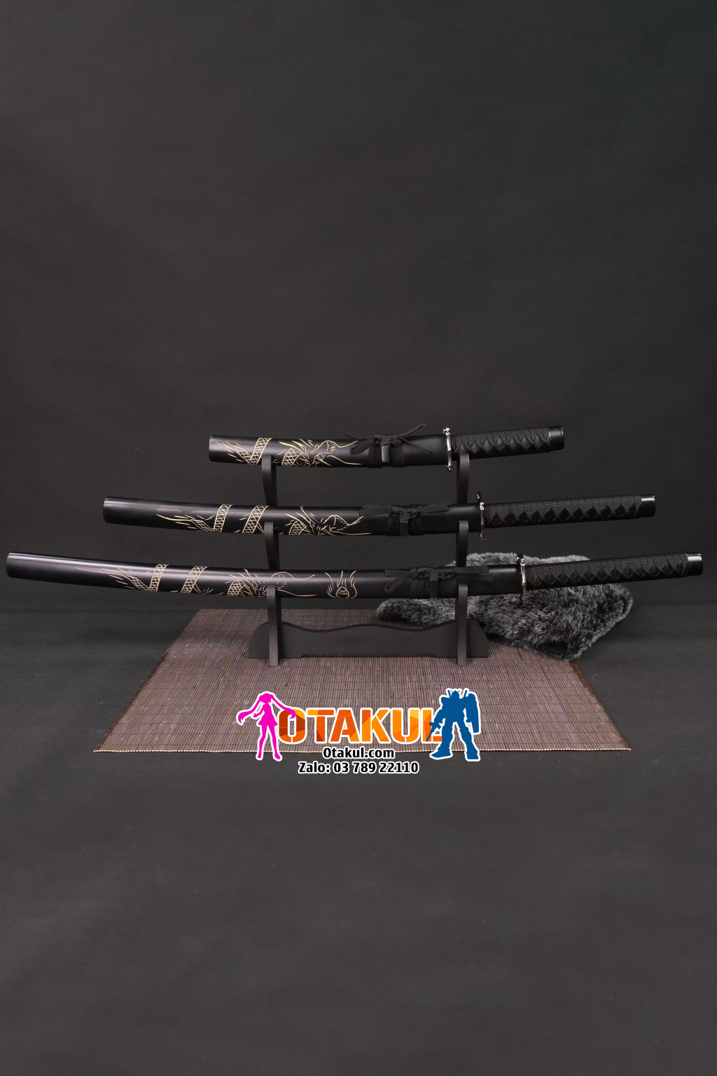 Bộ 3 Kiếm Nhật Samurai Đen Khắc Vân Rồng
