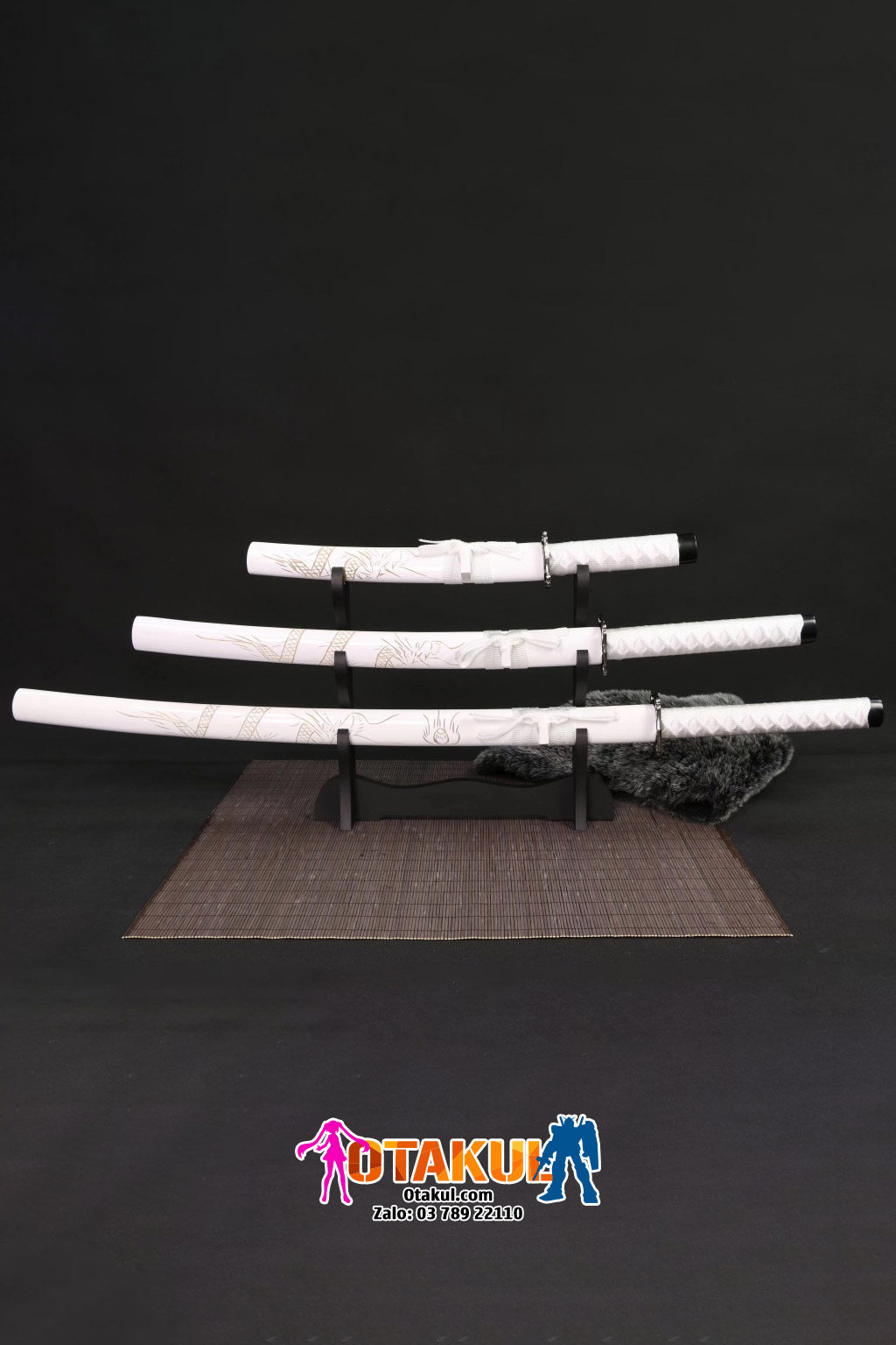 Bộ 3 Kiếm Nhật Samurai Trắng Khắc Vân Rồng