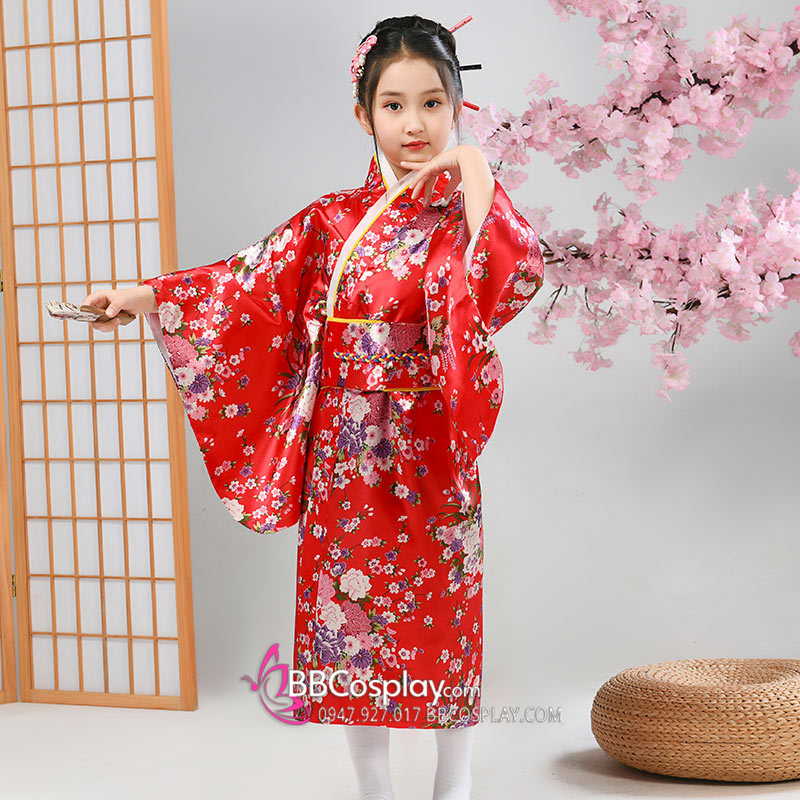 Kimono Nhật Cho Bé Gái - Phi Đỏ Hoa