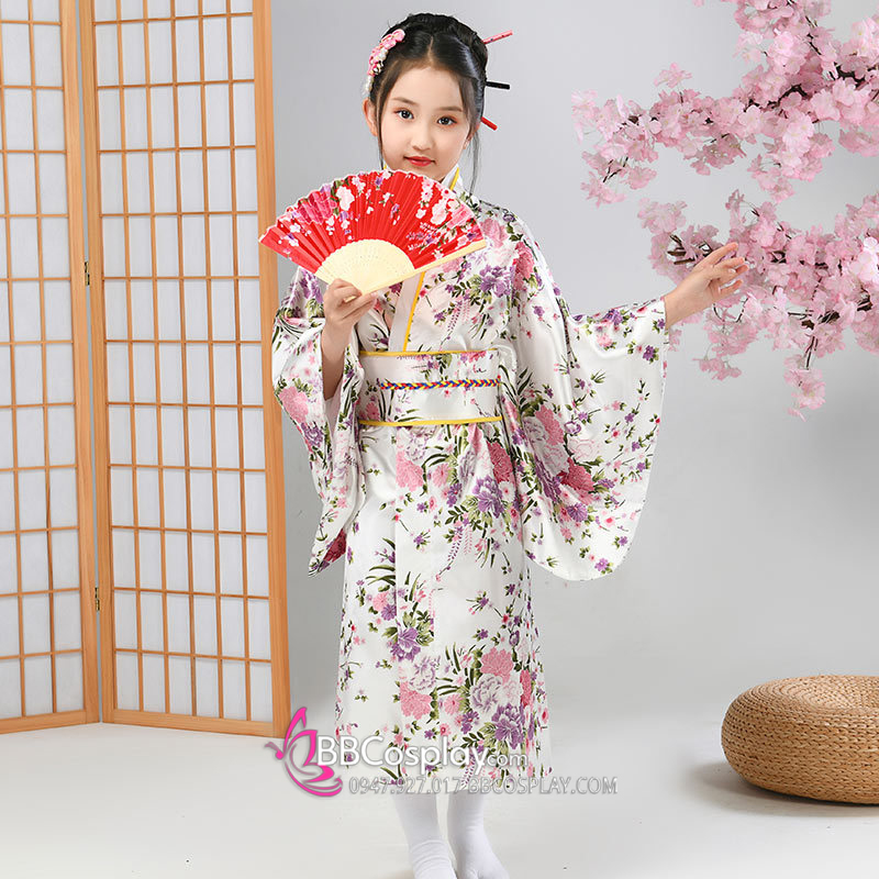 Kimono Nhật Cho Bé Gái - Phi Trắng Hoa
