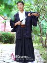 Nagagi Trắng - Haori Đen Kèm Hakama Dạng Váy Có Thắt Lưng Nâu Thắt Sẵn