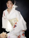 Yukata Trắng Hoa Cúc Đỏ Vintage Japanese
