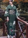 Yukata Truyền Thống Hoa Mộc Lan Nền Xanh Rêu