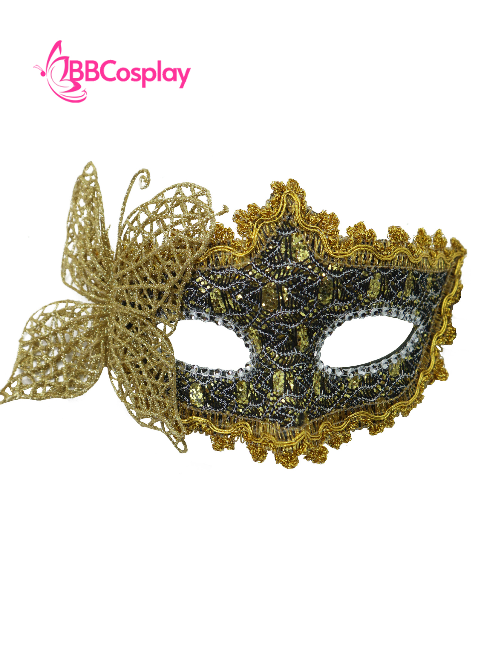 Mặt Nạ Nửa Mặt Ren Cài Bướm - Màu Đen Vàng