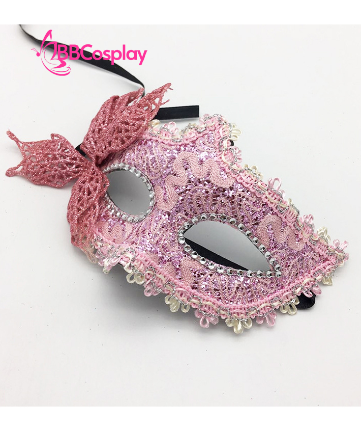 Mặt Nạ Nửa Mặt Ren Cài Bướm - Màu Hồng
