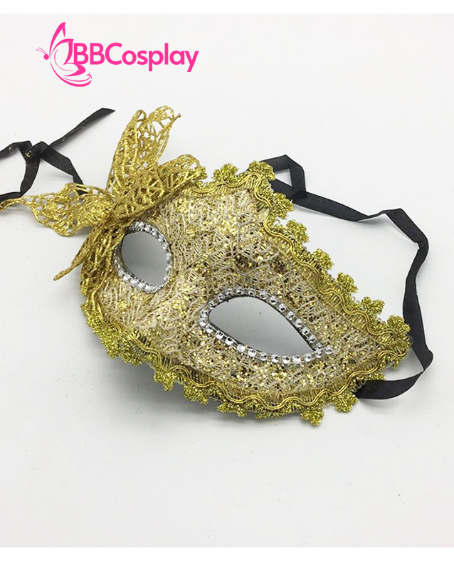 Mặt Nạ Nửa Mặt Ren Cài Bướm - Màu Vàng