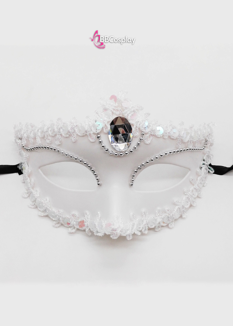 Mặt Nạ Nửa Mặt Vàng Đính Hột - Màu Trắng