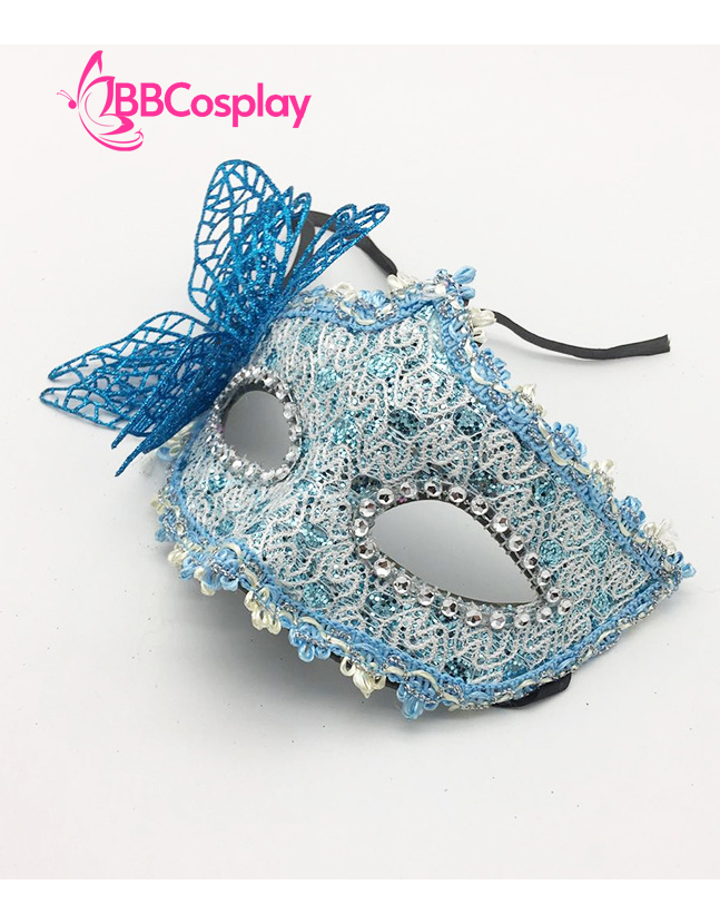 Mặt Nạ Nửa Mặt Ren Cài Bướm - Màu Xanh Dương