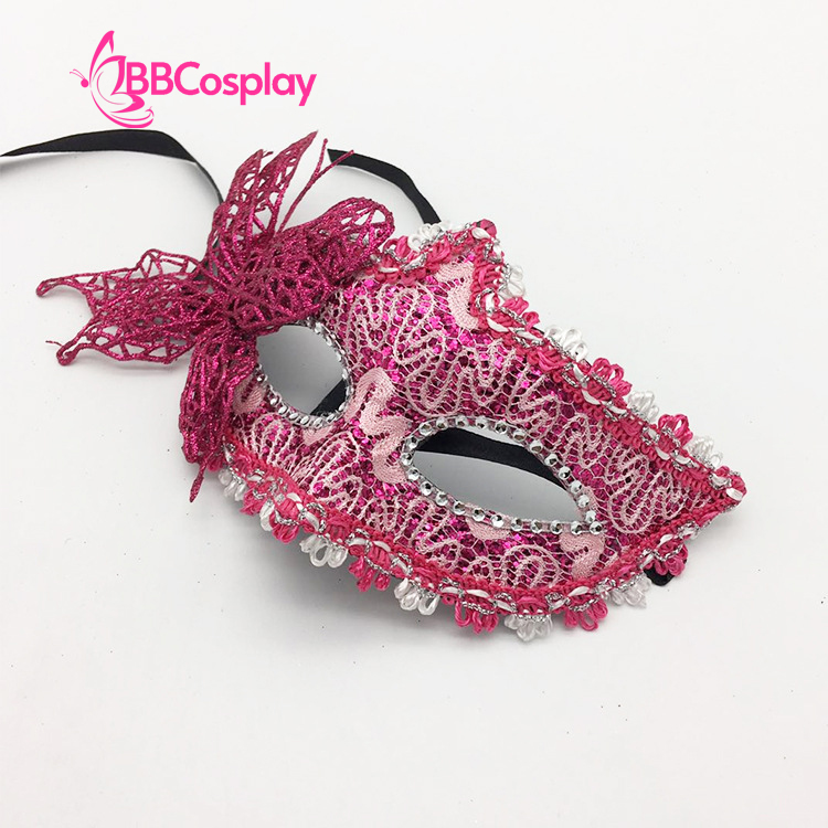 Mặt Nạ Nửa Mặt Ren Bướm Hồng Tím