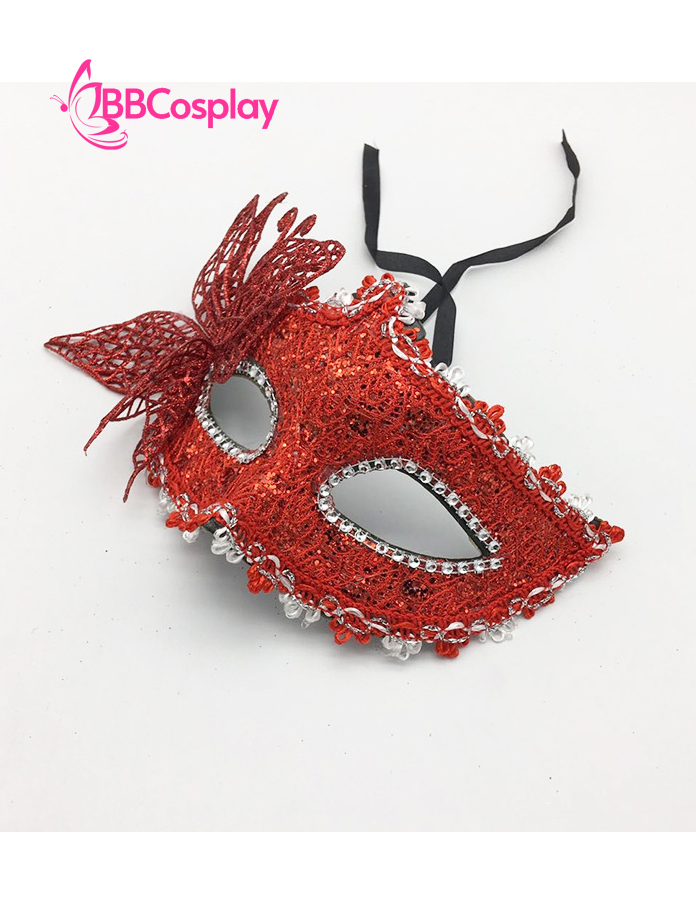 Mặt Nạ Nửa Mặt Ren Cài Bướm - Màu Đỏ