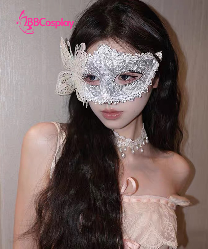 Mặt Nạ Nửa Mặt Ren Bướm Bạc