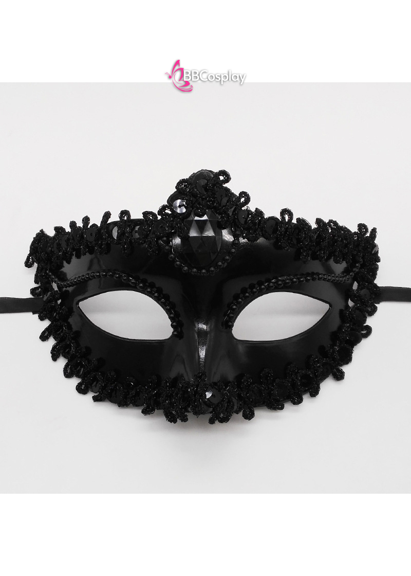 Mặt Nạ Nửa Mặt Vàng Đính Hột - Màu Đen