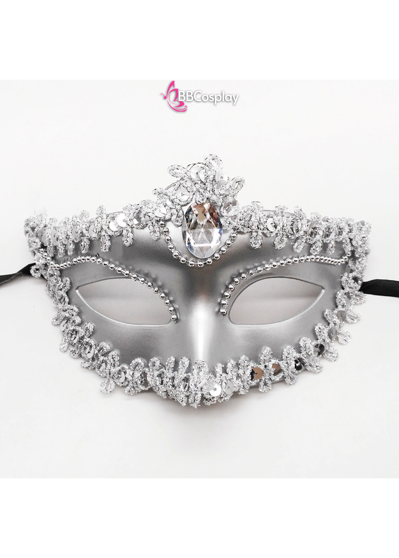 Mặt Nạ Nửa Mặt Vàng Đính Hột - Màu Bạc