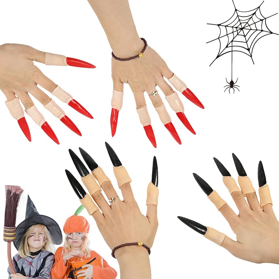 Set Móng Tay Quỷ Halloween Đen/Đỏ