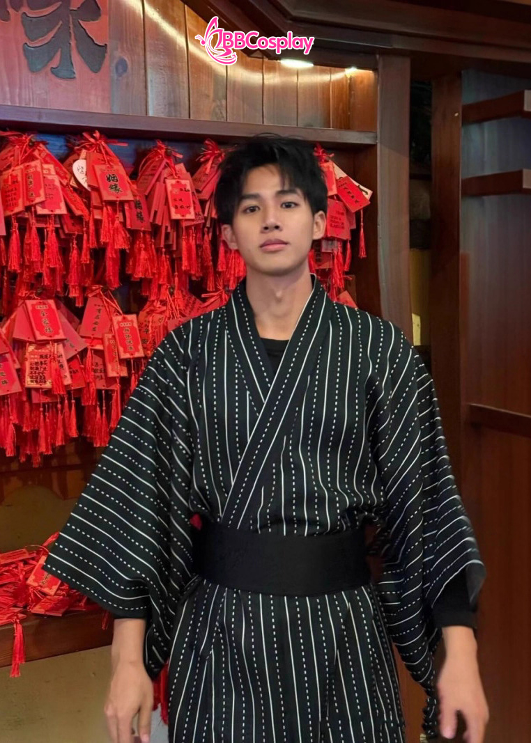 Nagagi Đen Sọc Trắng - Yukata Nam Đen Sọc Trắng