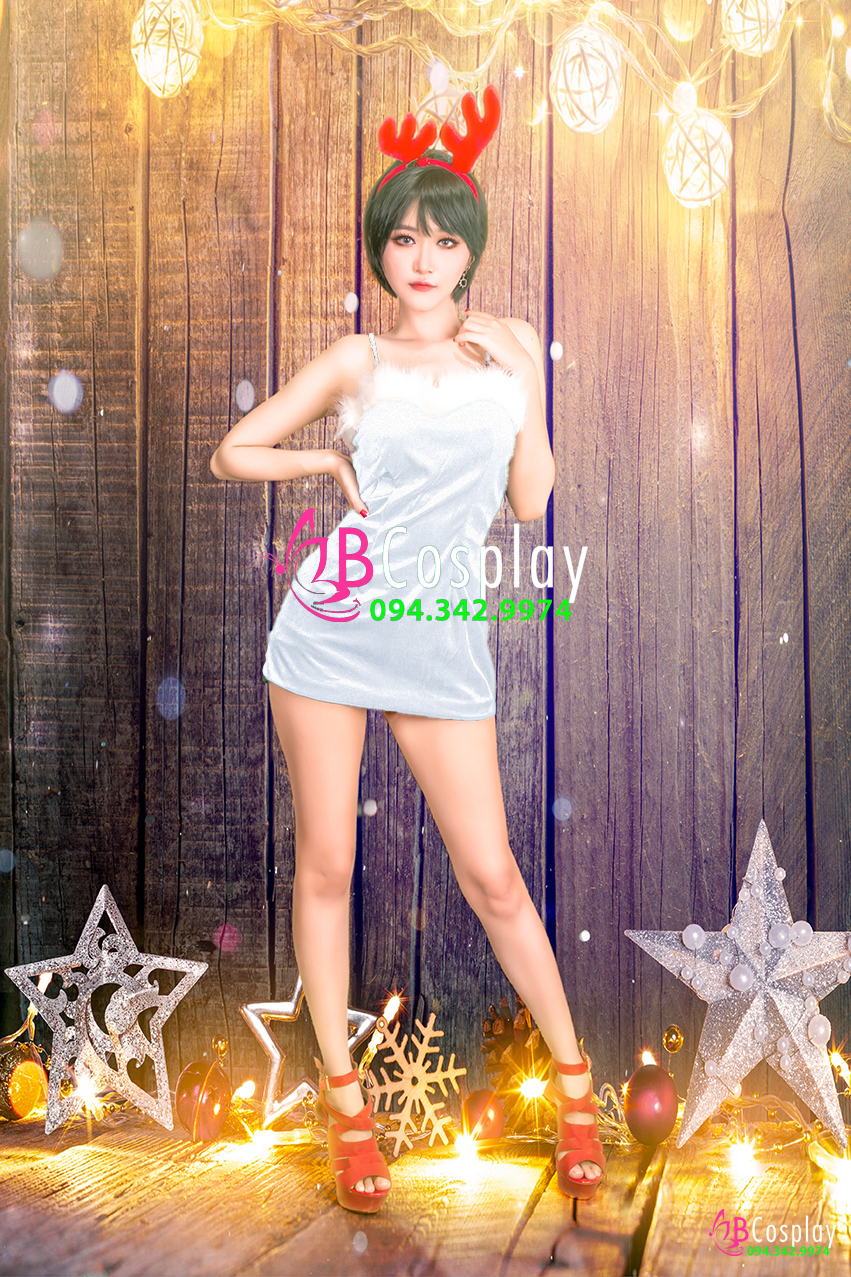 Trang Phục Noel Sexy Nhung Trắng - Có Ảnh Thật