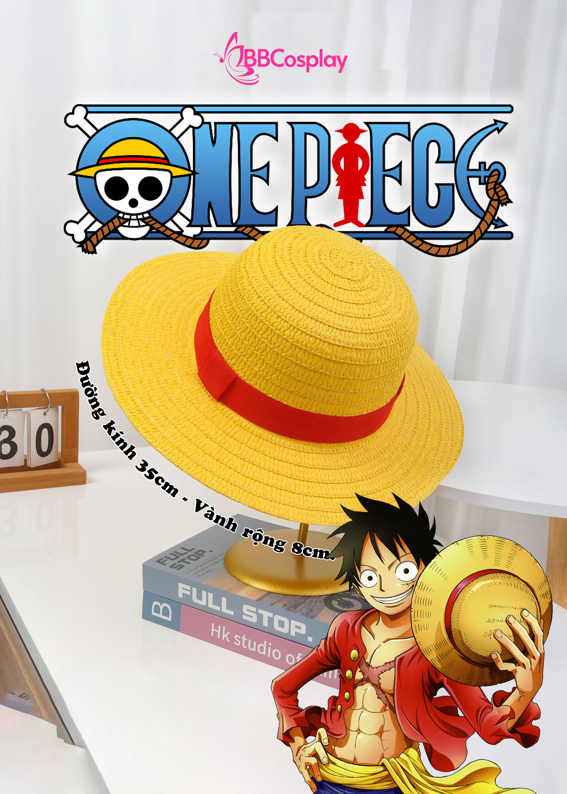 Nón Luffy (Mũ Rơm Luffy) 35Cm - Màu Vàng