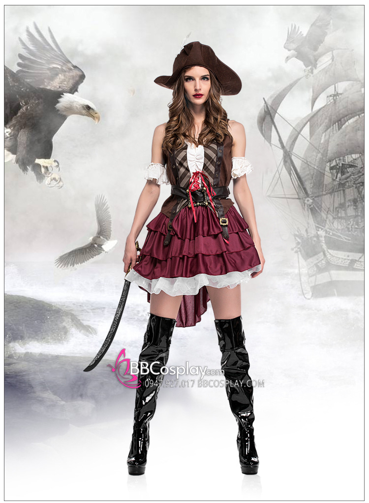 Đồ Nữ Cướp Biển Sọc Nâu Tone Nâu