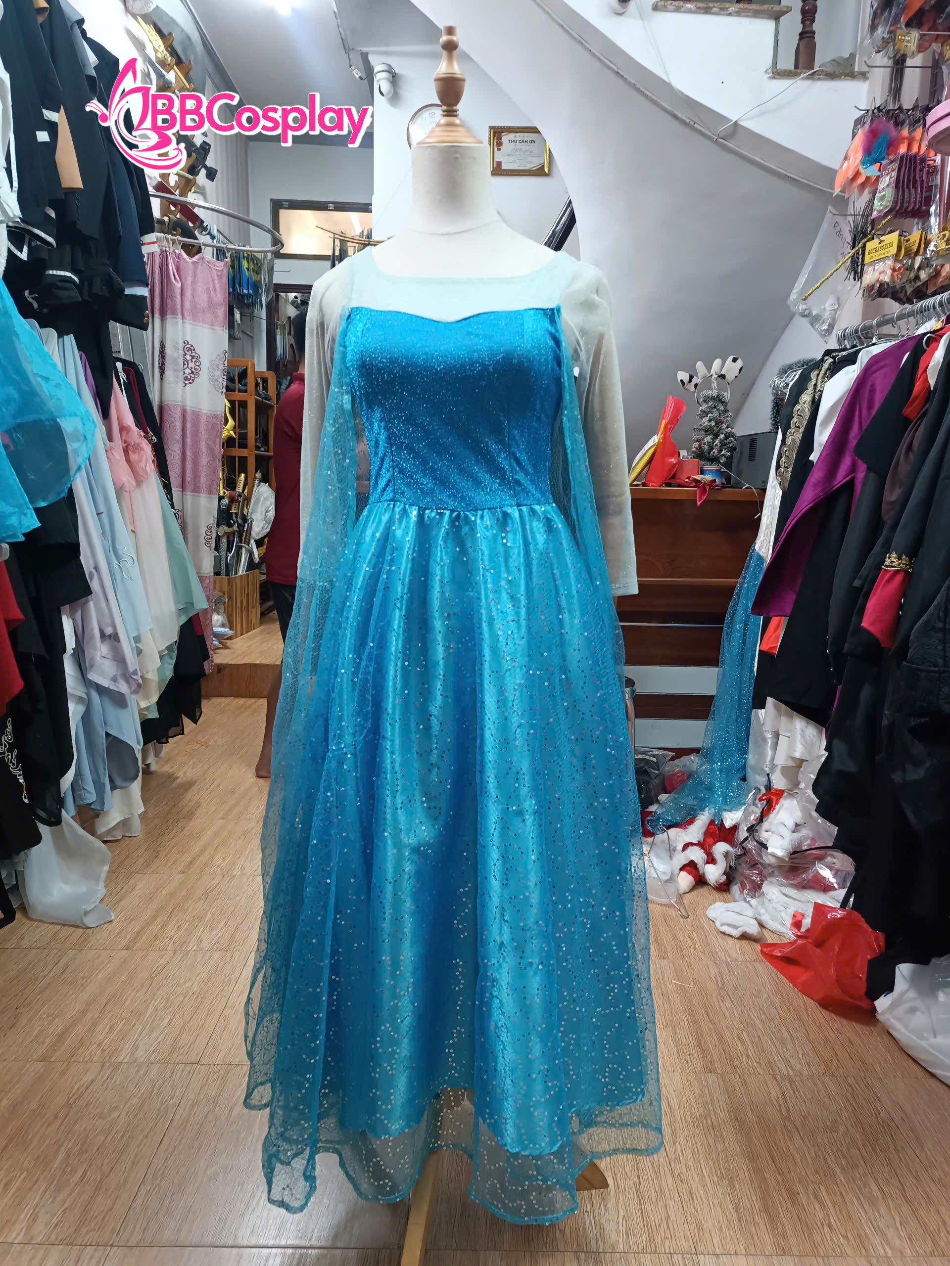 Đầm Nữ Hoàng Băng Giá Elsa Dạng Đầm Xoè Vải Kim Sa - HÀNG SHOP MAY