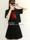 Seifuku Nữ Sinh Áo Đen Phối Viền Cổ Đỏ Tay Ngắn Váy Đen