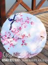 Dù Vải Cổ Trang Hoa Anh Đào Nền Trắng Xanh