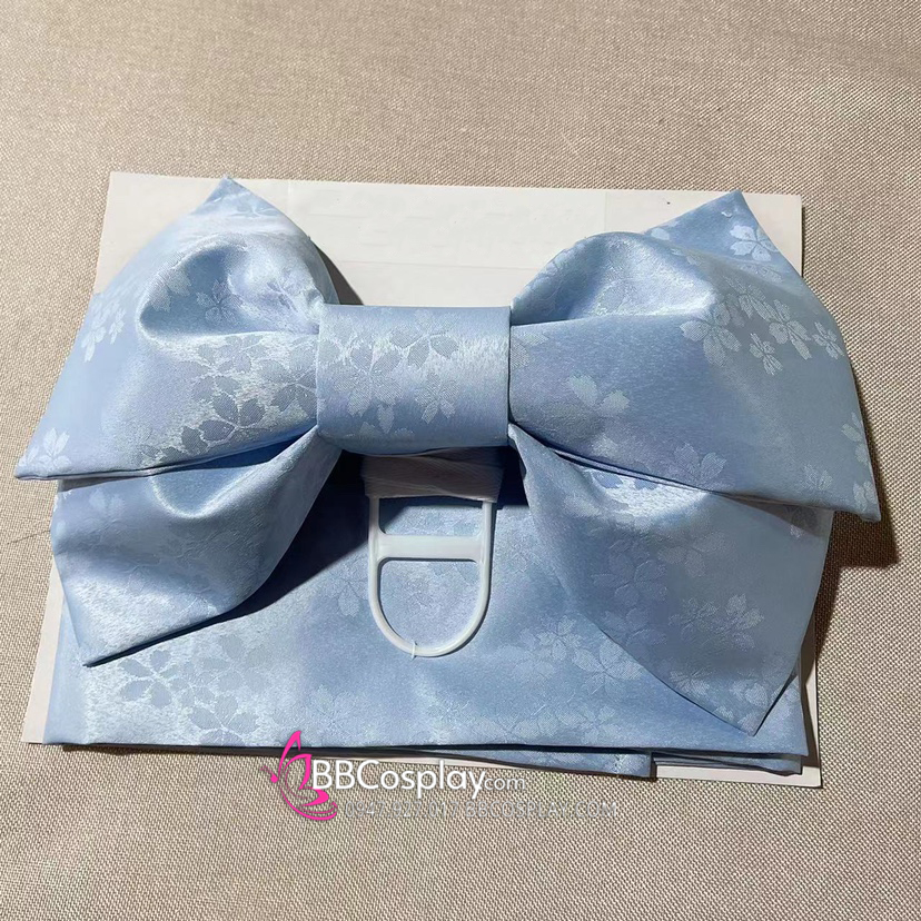 Đai Lưng Kimono Nhật Nơ Xanh Dương Nhạt Hoạ Tiết Hoa Anh Đào Chìm