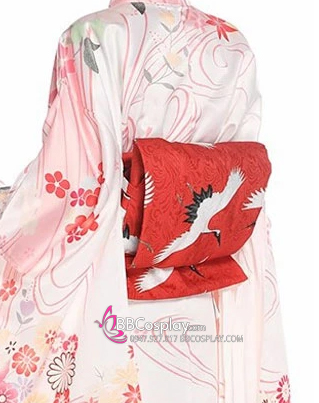 Obi Nagoya - Thắt Lưng Nhật Dạng Gối Màu Đỏ Hạc Bay