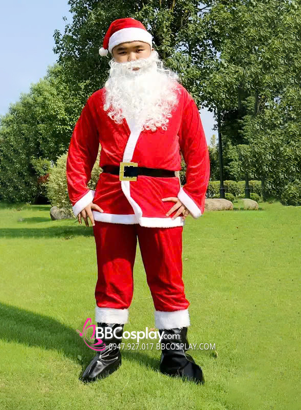Trang Phục Ông Già Noel Vải Nhung Viền Lông 7Cm - Combo 7 Món