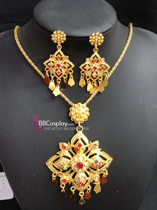 Phụ Kiện Thái Lan - Mẫu Hoa Vàng 4 Cánh Ngọc Đỏ