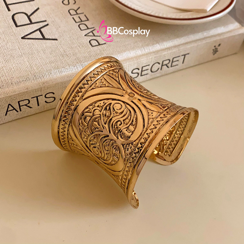 Phụ Kiện Hy Lạp - Ai Cập - Vòng Tay Bản Lớn Ống Đồng Hoa Văn Cây Cổ Thụ - Màu Vàng